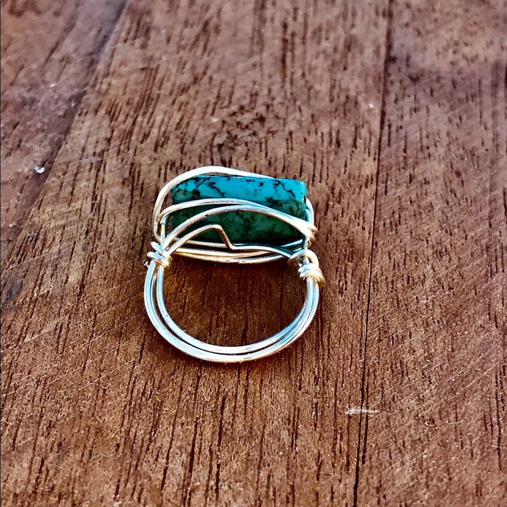 STATEMENT BOHEMIAN FLAT STONE WIRED RING- SILVER - Picture 4 of 13
